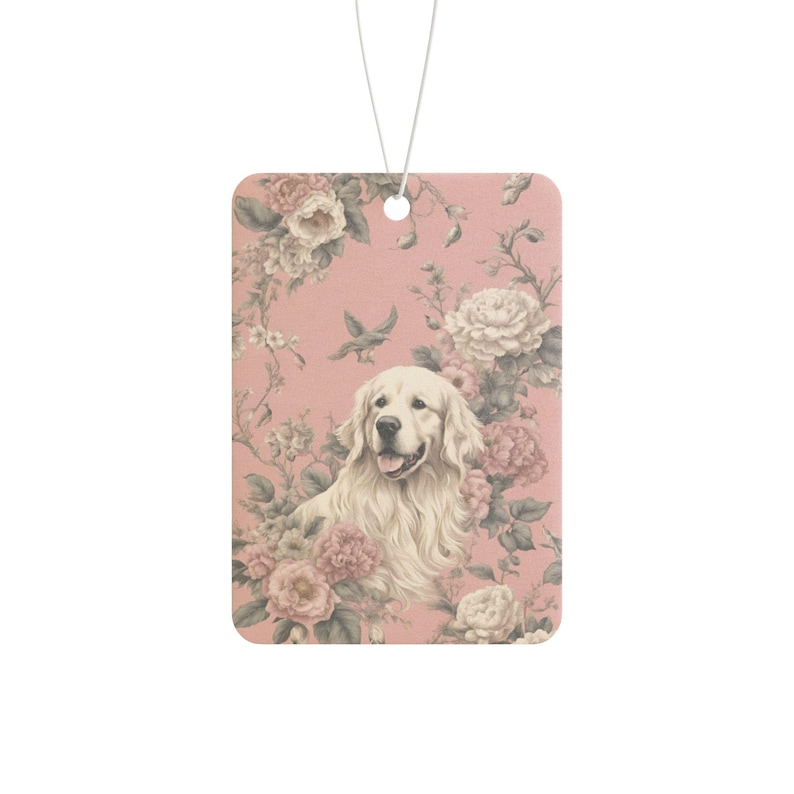Dog Lover Car Air Freshener | Elegant Floral Dog Design | Available in Pine, New Car, and Black Ice Scents | Double-Sided Print image 1