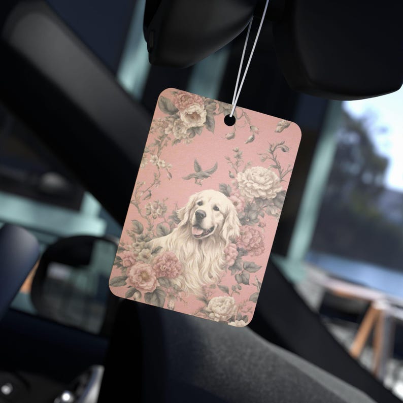 Dog Lover Car Air Freshener | Elegant Floral Dog Design | Available in Pine, New Car, and Black Ice Scents | Double-Sided Print image 4