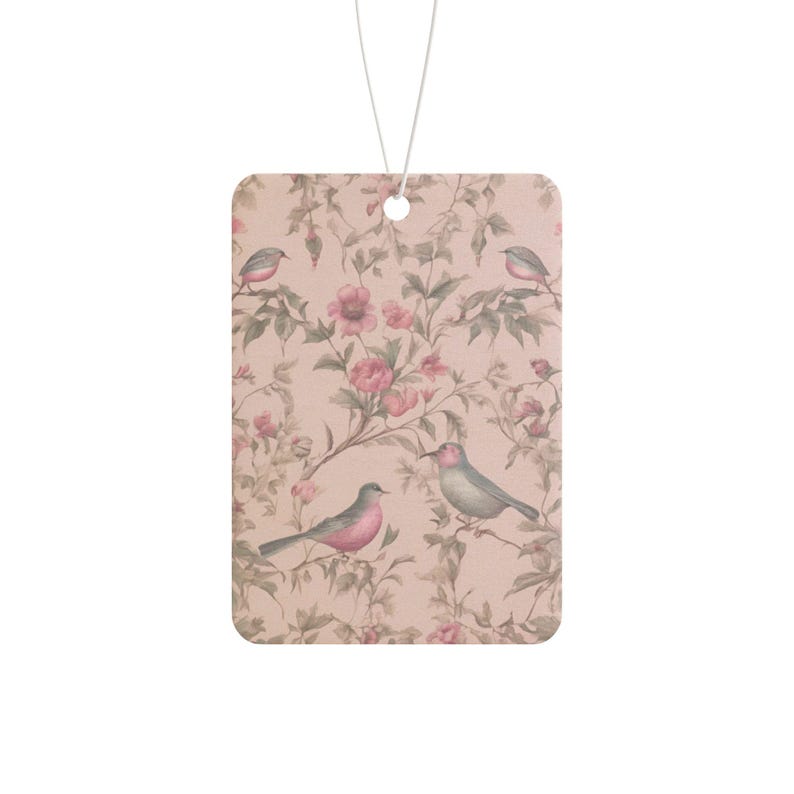 Ambientador para coche Floral Bird / Elija entre Pine, New Car o Black Ice / Diseño de doble cara / Fragancia elegante y duradera imagen 1