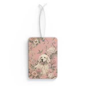 Dog Lover Car Air Freshener | Elegant Floral Dog Design | Available in Pine, New Car, and Black Ice Scents | Double-Sided Print image 2