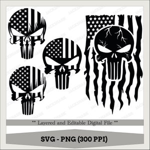 Bandiera americana del Punitore, Punitore, Teschio del Punitore, Teschio, Teschio di zucchero, Il Punitore, Patriottico, Silhouette, Disegno a sublimazione, SVG PNG