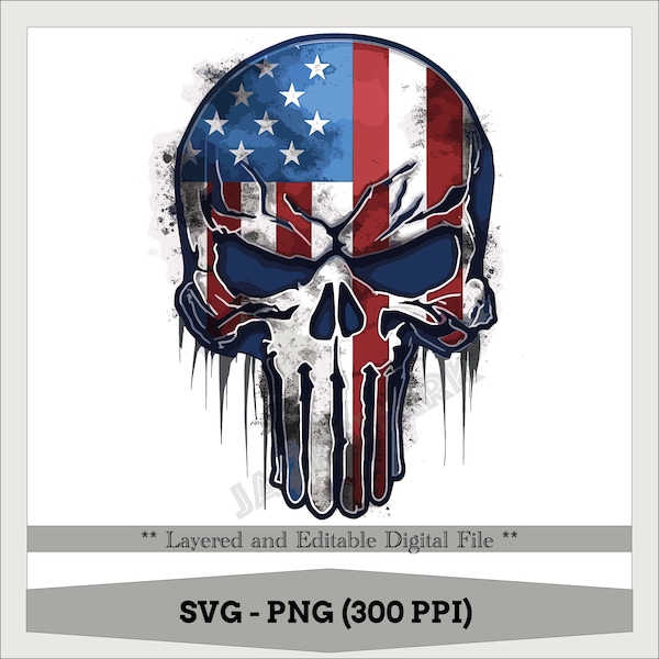 American Punisher Flag, Punisher, Punisher Skull, Skull, Sugar Skull, The punisher , Patriotic, Silhouette, Sublimation Design, SVG PNG