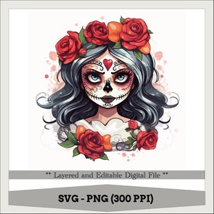 Día de Muertos, La Catrina, De Los Muertos, Mujeres Florales, Azúcar Floral, Diseño de Sublimación SVG y PNG Archivo Digital Editable y en Capas