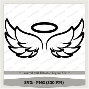 Angel Wing, Angel wings with Halo, Halo, Wings Shape, Wings Outline Transparency, SVG & PNG Digital Editable and Layered File
