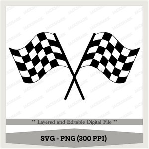 May include: Black and white chequered racing flags crossed over each other. The flags are waving in the wind.
