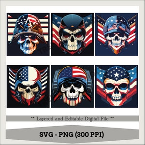 US Flag Skull, American Flag Skul, Helmet Skull, Patriotic, 4th of July,  Sublimation Design, Calavera  - 6 SVG & PNG
