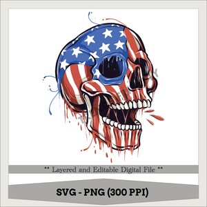 US Flag Skull, American Flag Skul, Patriotic, 4th of July, Sublimation Design, Calavera SVG & PNG Digital Editable and Layered File