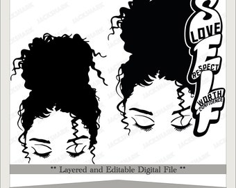 Silhouette di donna afroamericana, chignon spettinato SVG PNG