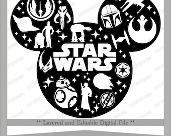Galaxy Wars Collage Mouse, Star Wars, Mouse Head, Mouse Face, Transparency, Silhouettes, Decal, SVG & PNG