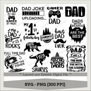 15 SVG&PNG, Happy Father&#39;s Day, Dad Boy, Funny Father&#39;s Day, Cool Dad, Papa, Best Dad, Daddy, Fathers Day, Silhouette, Sublimation Design,