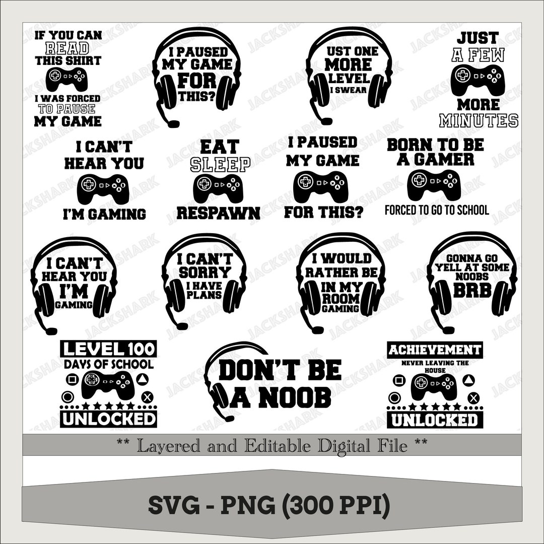 15 SVG&PNG Bundle, Gamer Bundle, Funny Gamer, Gamer, Video Games, Boys ...