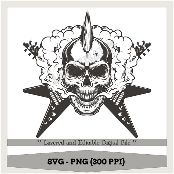 Skull Rock, Rock N Roll Skull, Punk Skull, Skull, Skull Head, Gothic Svg, Rock Music, Skeleton, Rock Star Sublimation Design, Decal SVG PNG