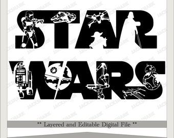 Classic Star Wars Logo with Character, Galaxy Wars Collage Mouse, Rebel Ships Star Wars, Transparency, Silhouettes, Decal, SVG & PNG