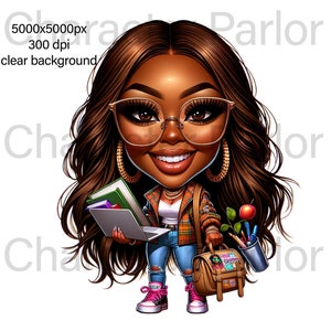 Lehrer Cartoon png, Erzieherin digitale Karikatur, Geschenk für schwarzen Schullehrer, Frau Tutor Charakter, akademisches Social Media Clipart