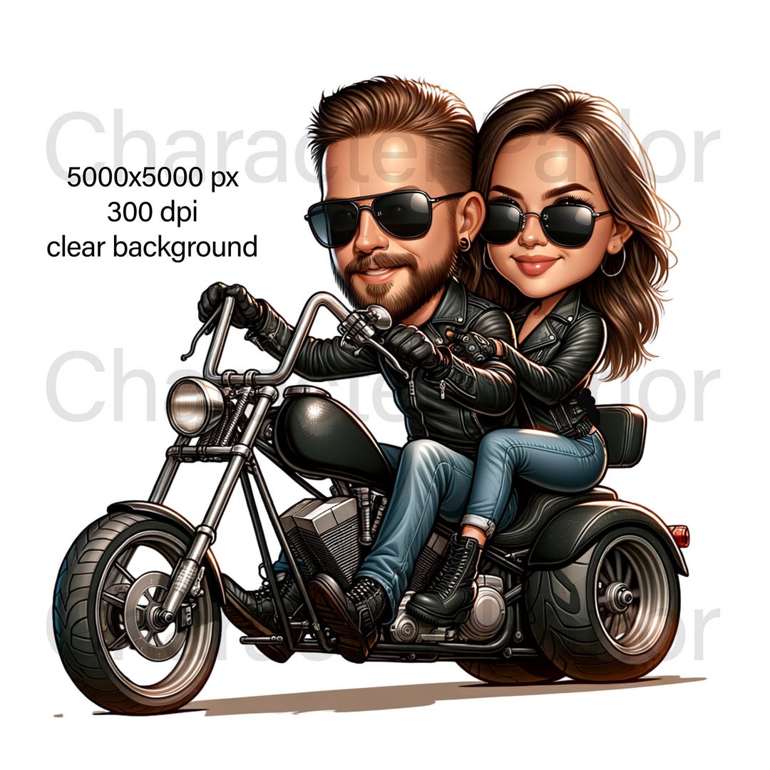 Motorcycle Bikers Couple Caricature, Badass Riders Character Png ...