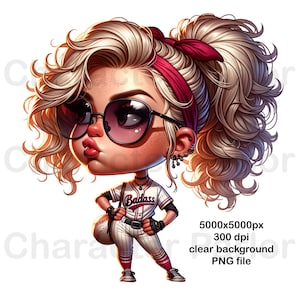 Weibliche blonde Baseballspieler Karikatur PNG, badass Home Run Charakter, Spieltag Frau Cartoon, lustiges Baseball Mama Design, Ballspiel DTF