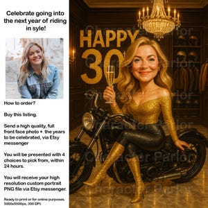 人物を漫画に変える、誕生日の似顔絵、女性バイクライダーの漫画のユーモア、女性バイカーへのプレゼント、50歳の誕生日、30歳、40歳の誕生日