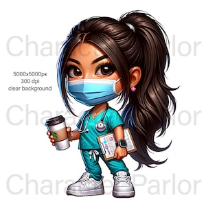 Gift for nurse, caregiver social media icon png, female nurse cartoon, healthcare professional digital character, medical profile caricature