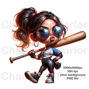 Female Baseball Player Caricature PNG, Badass Home Run Cartoon DTF, Funny Baseball Mama Sublimation Design, Game Day Ball Game Clipart