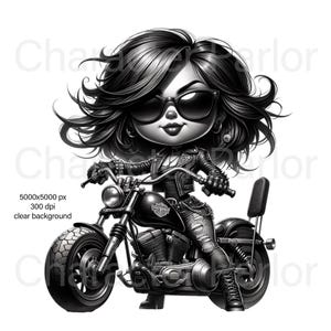 Gift ideas for female rider friends, Lady biker cartoon PNG, retro Motorcycle clip art, Good gift for biker girlfriend, motorbike DTF design