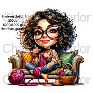 Hobby cartoon png, cadeau voor haker, cadeau voor breier, karikatuur van kunst en ambacht, ambachtelijk karakterlogo, garenliefhebbers sociale media clipart
