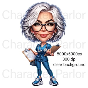 Gift for nurse, caregiver social media icon png, female nurse cartoon, healthcare professional digital character, medical profile caricature