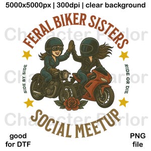 Motorbike Cartoon, Motorcycle Rider, Motorcycle Cartoon, Motorbike Clipart PNG, Feral Biker Sisters, lady biker DTF design