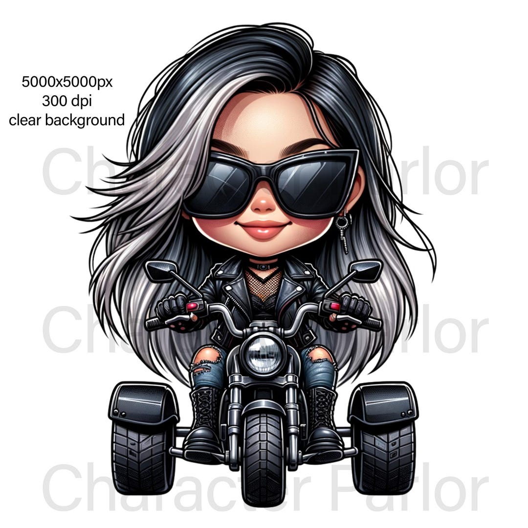 Trike Motorcycle Rider Caricature Png, Female Trike Biker Cartoon, Gift ...