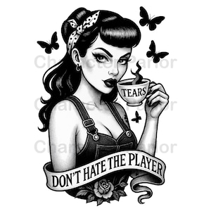 Fumetto di Salty Vixen, Psychobilly, Caricatura di Vixen d'epoca, Hillbilly Bop, Disegno di umorismo nero con moglie sexy, Design Burlesque DTF