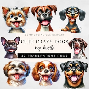 Cute Crazy Dogs Clipart, Dogs png, Dogs Clipart Bundle, Crazy Dogs, Pet Images, Pet Dogs, Watercolour Dogs Images