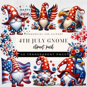 4 juillet Gnome Clipart Bundle, 4 juillet graphiques, 4 juillet PNG, Clipart Gnome, 4 juillet PNG, PNG des États-Unis