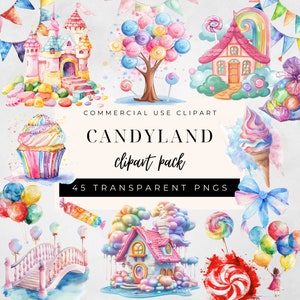 Candyland Clipart, Lollipop Clipart, Sweets PNG, Watercolour Ice cream, Donut Clipart, Candy PNG