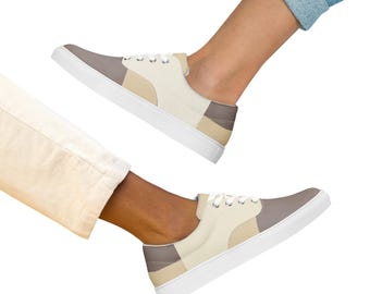 Women’s Lace-up Canvas Shoes --  Tan and Beige