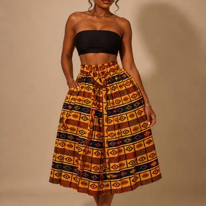 African Print Midi Skirt & Matching Headwrap Set for Women |  Kente-Inspired | Handmade Ankara Wax