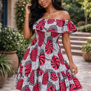 Red Black White Dress - Etsy