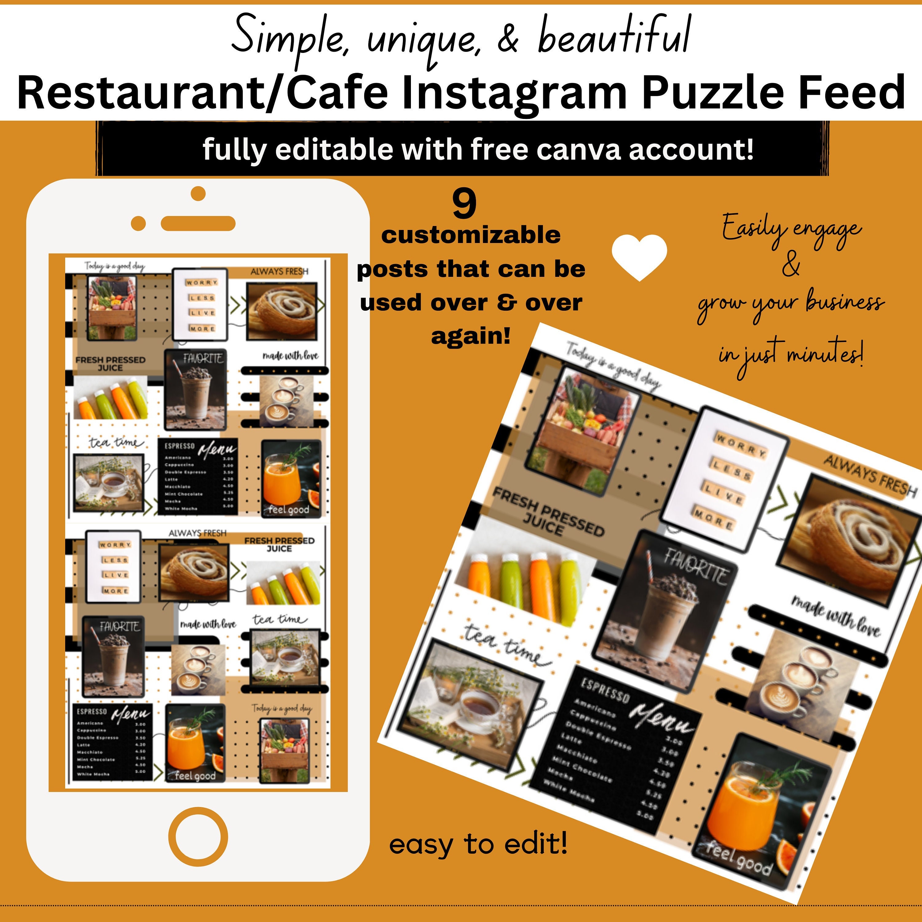 Neutral-toned Restaurant/Cafe-style Instagram Puzzle Feed Template Canva