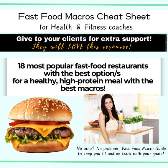 Macro Fast Food Guide for Health & Fitness Coaches | Fast Food Cheat Sheet for Clean Eating | Canva Template for Personal Trainers