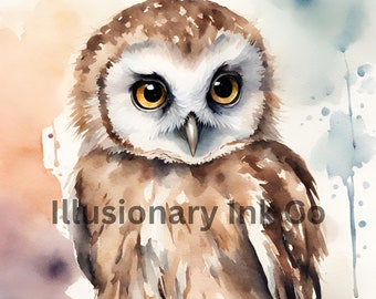 4 Watercolor Owl art prints. Printable art. Owl baby nursery. Animal nursery art. Wildlife nursery art. Digital download. Owl painting.