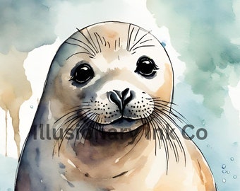 3 Watercolor Seal print. Baby Seal. Printable art. Aquatic Animal nursery art. Aquatic nursery art. Seal nursery art. Digital download.