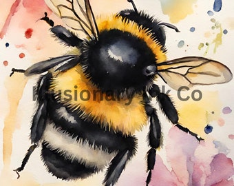 3 Watercolor Bumblebee Painting. Printable art. Wildlife art. Insect nursery art. Bumblebee nursery art. Watercolor. Digital download Print.