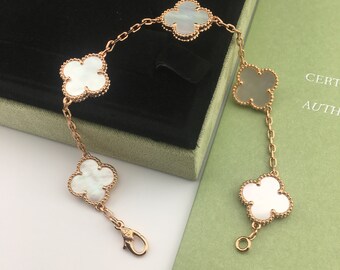 Authentic Van cleef & Arpels 18K gold clover Bracelet 5 Motif Alhambra Clover Bracelet