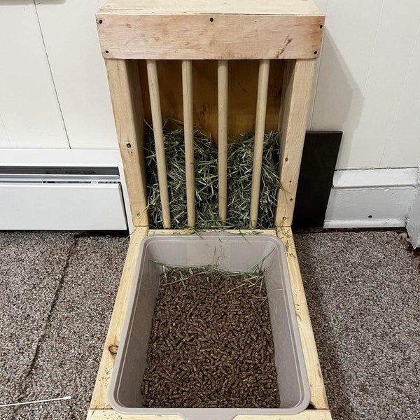 Wood litter box and hay feeder