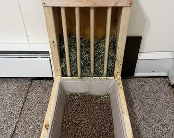 Wood litter box and hay feeder