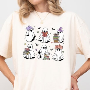 Comfort Colors® Ghosts Reading Books Shirt, Books Lover Ghost Gift, Cute Little Ghost Shirt, Women Halloween Shirt, Spooky Season Shirt