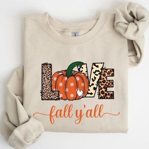 Love Fall Y&#39;all Shirt, Leopard Print Fall Shirt, Thanksgiving, Hello Pumpkin, Fall Vibes, Peace Love Thanksgiving, Family Thanksgiving Shirt
