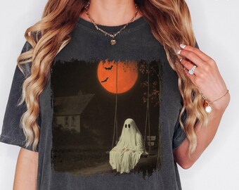 Chemise d'Halloween Comfort Colors®, Chemise d'Halloween, Chemise fantôme rétro, Jolie chemise d'automne, T-shirt d'Halloween pour femme, T-shirt de la saison des citrouilles, Joli fantôme