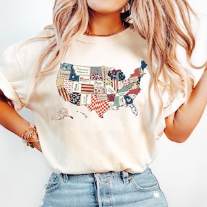 Tshirt rétro carte des Etats-Unis, chemise du 4 juillet, T-shirt de la carte de l'Amérique, chemise des États-Unis, chemise des États-Unis pour le 4 juillet, chemise du jour de l'indépendance, t-shirt des États-Unis