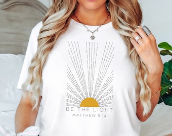 Be The Light Mathew 5 14 Sunburst Vintage Bible Verse Christian Celestial T-Shirt, Boho Shirt, Sun Shirt, Inspirational Gift