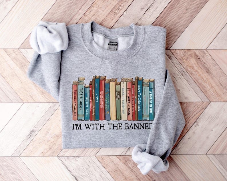 I'm With The Banned, Banned Books Shirt, Banned Books Sweatshirt, Unisex Super Soft Premium Graphic T-Shirt,Reading Shirt. Librarian Shirt image 2