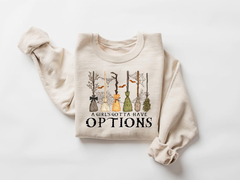 A Girl Gotta Have Options Sweatshirt, Retro Halloween T Shirt, Witches Halloween Shirt, Spooky Season Feeling Witchy Shirt, Trendy Halloween Bild 3